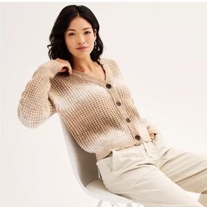 Sonoma Goods For Life Chunky Knit Cardigan Brown and Cream Size S
